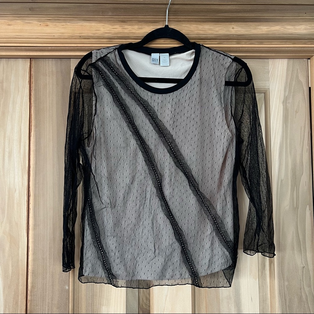 City DKNY Vintage Lace Overlay Top